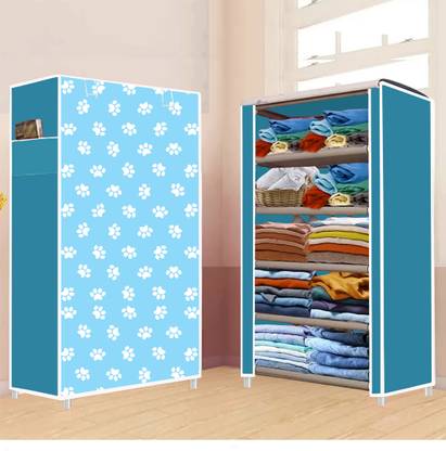 totsyzone 5 Shelf Foldable Collapsible Wardrobe Storage Organizer Almirah Cloth Rack Polyester Collapsible Wardrobe