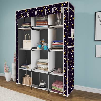 MS MODSTYLE Printed Almirah Foldable closet for Clothes 12 Shelves , 1 Side Pocket (5000-5) PP Collapsible Wardrobe