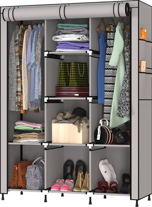 MY ARMOR 8 Shelves 3-Door Foldable Wardrobe for Clothes/Cabinet/Multipurpose Storage Rack PP Collapsible Wardrobe