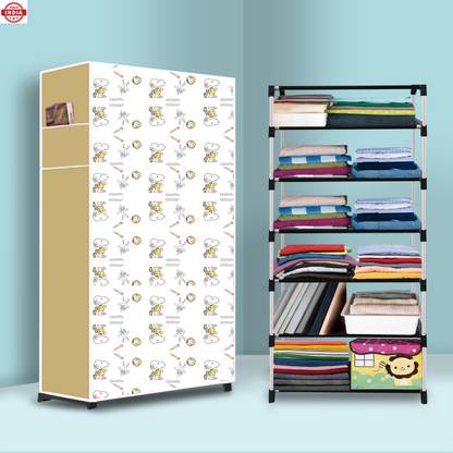 Sorath 6 Shelf Foldable Collapsible Wardrobe Storage Organizer Almirah Cloth Rack PVC Collapsible Wardrobe