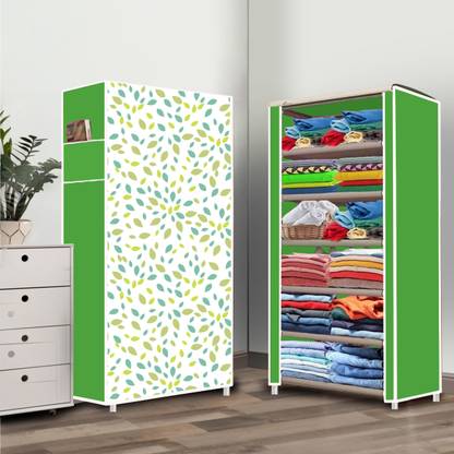 Prizam 6 Shelf Leaf Printed PP Collapsible Wardrobe