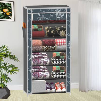 SPIRITED 1 Door 6 Shelf House cartoon Print PP Collapsible Wardrobe