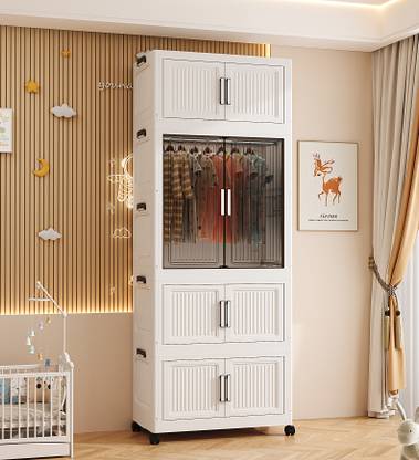 MEVIGO 1-Wardrobe 4-Door 4-Shelf Plastic Collapsible Cupboard PC Collapsible Wardrobe