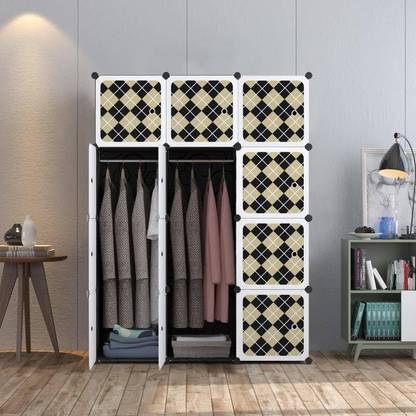 COROID 12-Door 8-Shelf Plastic almari Collapsible PC Collapsible Wardrobe Black-GRID-G3 PP Collapsible Wardrobe