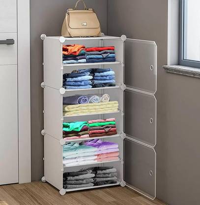 BAZKU 3-Door 6-Shelf Plastic Collapsible Cupboard PC Collapsible Wardrobe