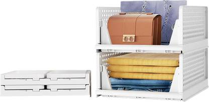 Aditya Polymers Wardrobe Organizer (2 Pc, Large) – Foldable & Stackable Slide-Out Trays PP Collapsible Wardrobe