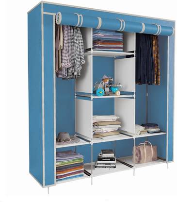 BEEYZELL 8 Shelf STEEL Foldable Collapsible Wardrobe Storage Organizer Almirah Cloth Rack Carbon Steel Collapsible Wardrobe