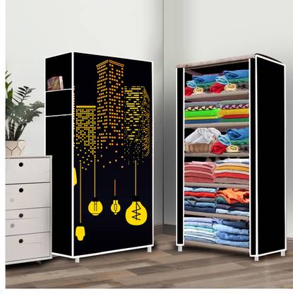 ZENVEXYO 6 Shelf Foldable Collapsible Wardrobe Storage Organizer Almirah Cloth Rack Micro Fiber Collapsible Wardrobe