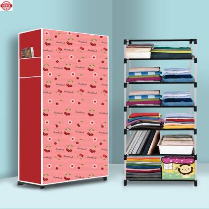 Sorath 6 Shelf Foldable Collapsible Wardrobe Storage Organizer Almirah Cloth Rack PVC Collapsible Wardrobe