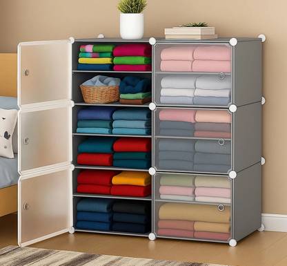 Sasimo 6-Door 12-Shelf Plastic kids Collapsible Cupboard PC Collapsible Wardrobe