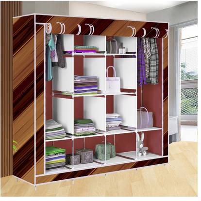 YUMESA 12 Shelf Foldable Collapsible Wardrobe Storage Organizer Almirah Cloth Rack Carbon Steel Collapsible Wardrobe