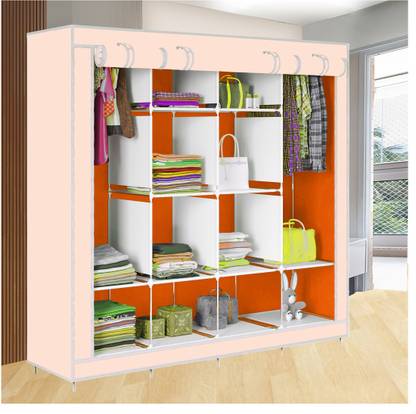 CGul 12 Shelf Foldable Collapsible Wardrobe Storage Organizer Almirah Cloth Rack PVC Collapsible Wardrobe