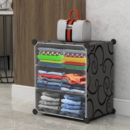 CITRODA Carbon Steel 3 Shelves 1 Door Plastic Wardrobe Organizer for Clothes PC Collapsible Wardrobe
