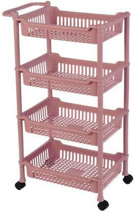 3D METRO SUPER STORE Plastic 4 Layer Plastic Rack With Caster Wheel Multipurpose Kitchen Storage Organizer Storage Basket
