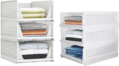 Aditya Polymers Wardrobe Organizer Foldable and Stackable- 6 Pcs Pack (3 large and 3 Small) PP Collapsible Wardrobe
