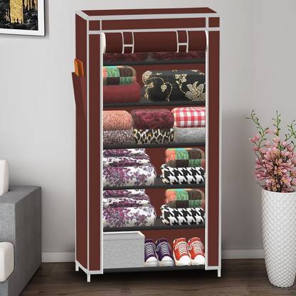 SB07 1 Door 6 Shelf Solid PP Collapsible Wardrobe