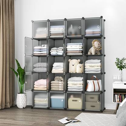 Etoly 20-Door 20-Shelf Plastic Collapsible Cupboard Clothes Stand PC Collapsible Wardrobe