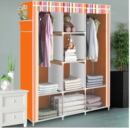 CGul 8 Shelf Foldable Collapsible Wardrobe Storage Organizer Almirah Cloth Rack Carbon Steel Collapsible Wardrobe