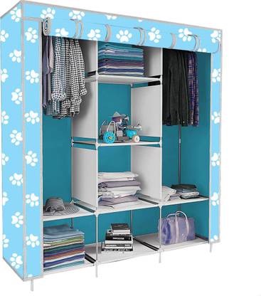 Wulfox 8 Shelf Foldable Collapsible Wardrobe Storage Organizer Almirah Cloth Rack PVC Collapsible Wardrobe