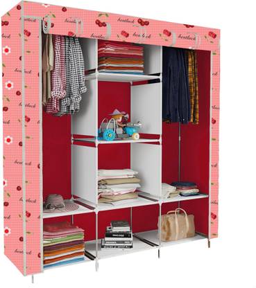 aks groups 8 Shelf Foldable Collapsible Wardrobe Storage Organizer Almirah Cloth Rack PP Collapsible Wardrobe