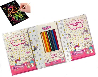 Definite Unicorn Drawings Coloring Pages with Pencils, Stencil & Scratch Sheet Hexagonal Shaped Color Pencils