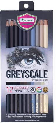 masterart Greyscale Colored Pencils 12 Colors Coloring Soft Core with Vibrant Color ROUND Shaped Color Pencils