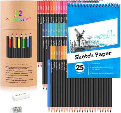 Corslet 72 Pcs Oil Based Colour Pencils Set with Sharpener Eraser Colored Pencils for Adults Coloring Books Color Pencil Set for Artist in Cylinder Case Color Pencils Shaped Color Pencils