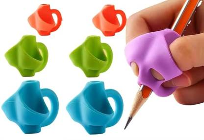 TRUJVE 6Pc Silicone Pencil Finger Grips Soft Silicone Pencil Gripper for Kids Pencil Grips Shaped Color Pencils