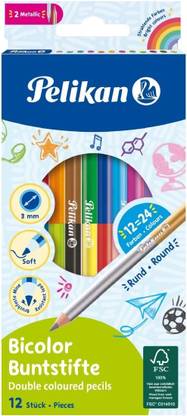 Pelikan Palikan 700146 12 Bicolour Colouring 24 ColoursRoundPencil with 2 Different Coloured Shaped Color Pencils