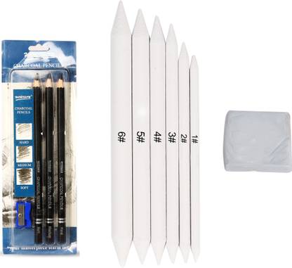 Ortan Art White Paper Stumps/ With Kneadable Eraser & 3 Charcoal Pencils for Drawing Professional Art Sketching Shaped Color Pencils