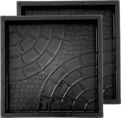 Reyal 12"x 12" Double Round Chequered Tile Mould (Pack of 2) Black Plastic (H : 25mm) Column Cap & Base