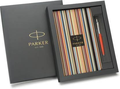 PARKER Pin Stripe Diary Combo with Jotter Standard | Chrome Trim |Orange Body Color| Ball Pen
