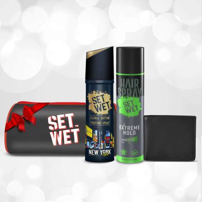SET WET Men's Styling Gift Set-Hairspray for Men, No Gas Deodorant + Mens' Wallet Deodorant Spray  -  For Men