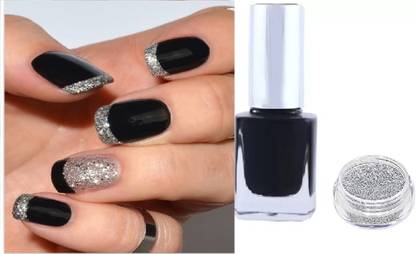 AFARAXIA dark Black Liquid Nail paint & sliver glitter