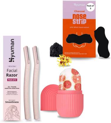 Hyuman Face Razor 2 + Ice Roller + Nose Strips Pack of 3