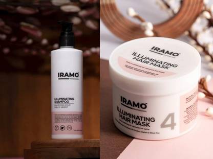 IRAMO PROFESSIONAL ILLUMINATING SHAMPOO Eclat Perle'D Argen With Hair Mask 300ml Each