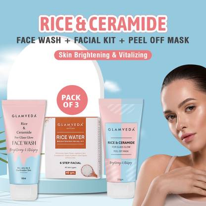 GLAMVEDA Glass Skin Combo Gift Pack ( Face Wash + Facial Kit + Peel Off Mask )