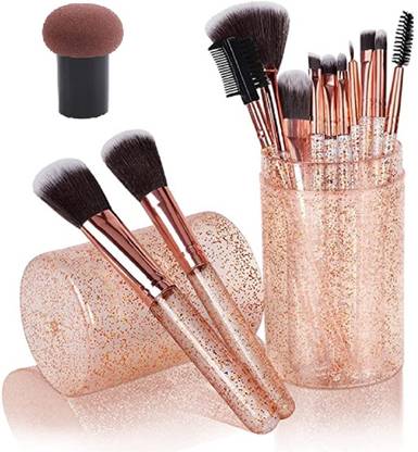 COLOR NEXT Makeup Brush 12 Pcs spakle With Box & Mushroom Sponge Puff - Multicolor