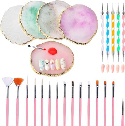 BOZLIN Nail Art Tool Kit, 1 Piece Resin Nail Art Palette,15 Pieces Nail Art Brushes, 5 Pieces Nail Art Dotting Pens