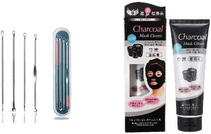 Lusty soul Stainless Steel Pimple Blemish Comedone Acne Extractor Remover Tool & Charcoal Anti-Blackhead Peel Off Mask
