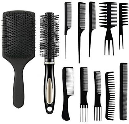 ravuk 12 piece combo with flat brush ,roller comb .10in1 comb set