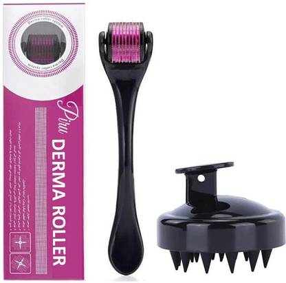 Piru Derma Roller 0.5mm For Hair Growth,& Black Hair Scalp Massager Brush (COMBO)