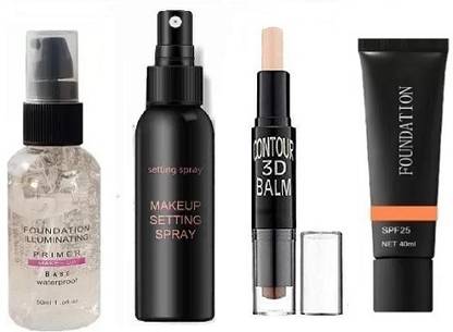 prikcy Makeup Primer, Makeup Fixer Spray, Contour Stick & Foundation