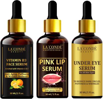 La'Conde Vitamin B3 Face Serum, Pink Lip Serum & Under Eye Serum (Each, 30ml)
