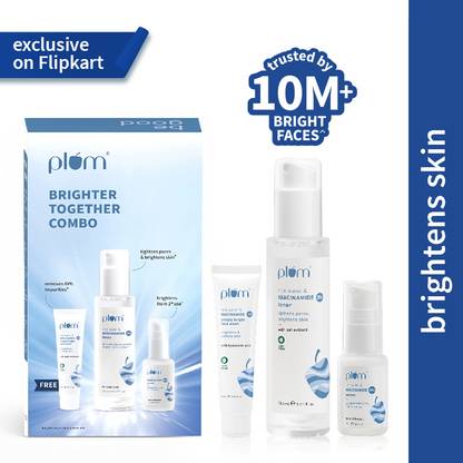 Plum Niacinamide Brightening Combo|Pack of Toner, Brightening Serum,Face Wash + Freebie