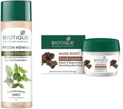 BIOTIQUE FRESH HENNA SHAMPOO 120 ML MUSK ROOT HAIRMASK 175G