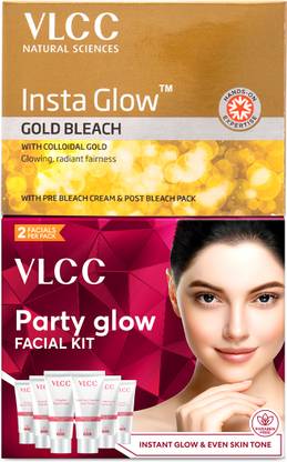 VLCC Party Glow Facial Kit - 60 g and Insta Glow Gold Bleach - 30 g