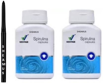 Sheamus Kajal With Vestig Spirulina Capsule | 100 Capsules in Each | Pack of 2 | (2 x 100 Capsules) (3 item In the set)