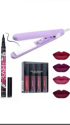 ravuk Long lasting eyeliner with matte mini lipstick ,mini straightener (pack of 3)