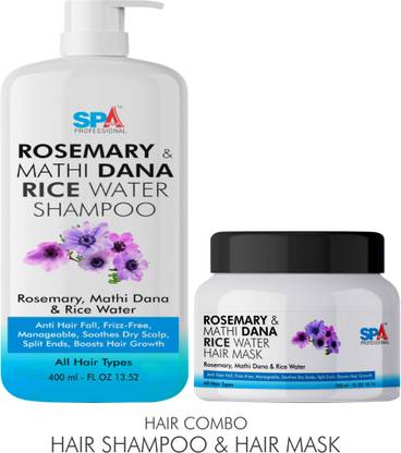SPA Professionals Rosemary & Methi Dana Rice Water Shampoo & Hair mask - Hair Fall, Frizz-Free, Manageable, Dry Scalp, Split ends, Hair Growth
